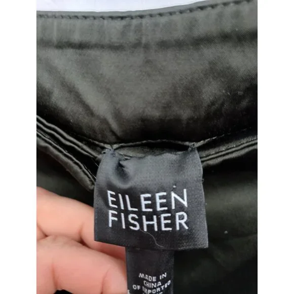 Eileen Fisher Womens Dress Pants Medium Olive Green Satin Straight Leg Classic - Picture 8 of 8